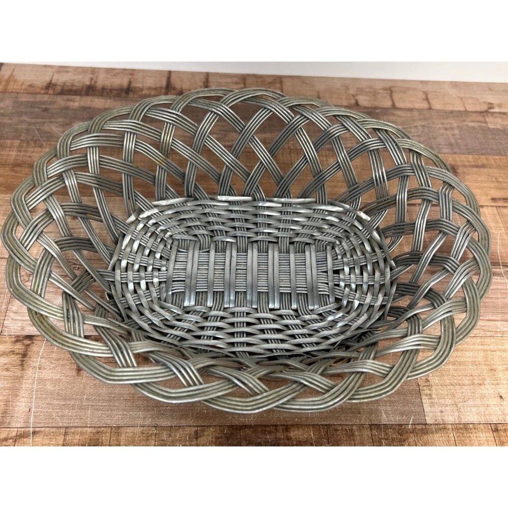 MCM Metal Woven Modern Design Fruit Bread Basket 12"x10" Silver Plate? - Picture 2 of 6